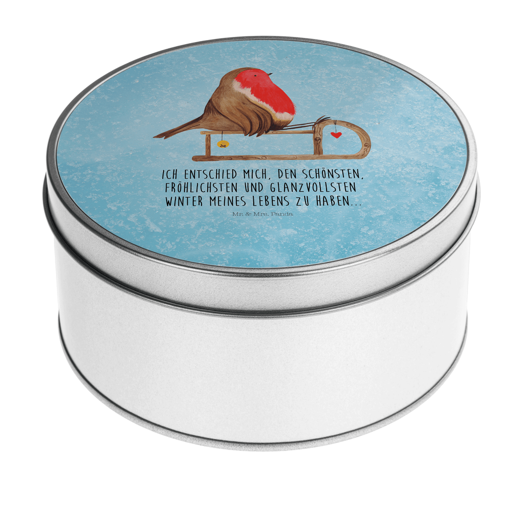 Blechdose rund Rotkehlchen Schlitten Metalldose, Keksdose, Dose, Vorratsdose, Geschenkbox, Winter, Weihnachten, Weihnachtsdeko, Nikolaus, Advent, Heiligabend, Wintermotiv, Schlitten, Vogel
