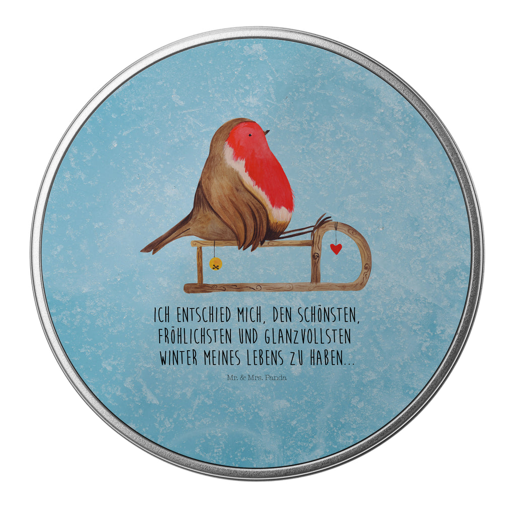 Blechdose rund Rotkehlchen Schlitten Metalldose, Keksdose, Dose, Vorratsdose, Geschenkbox, Winter, Weihnachten, Weihnachtsdeko, Nikolaus, Advent, Heiligabend, Wintermotiv, Schlitten, Vogel
