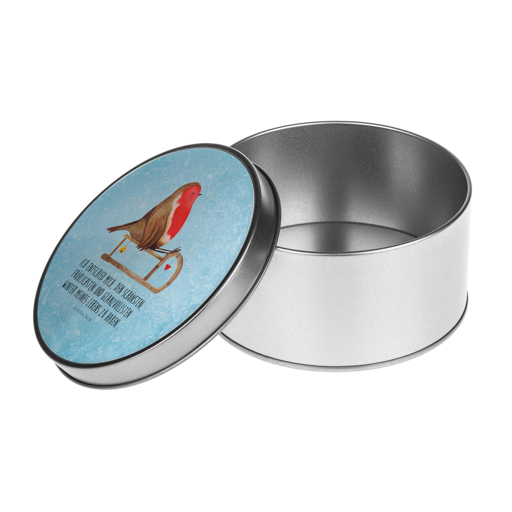 Blechdose rund Rotkehlchen Schlitten Metalldose, Keksdose, Dose, Vorratsdose, Geschenkbox, Winter, Weihnachten, Weihnachtsdeko, Nikolaus, Advent, Heiligabend, Wintermotiv, Schlitten, Vogel