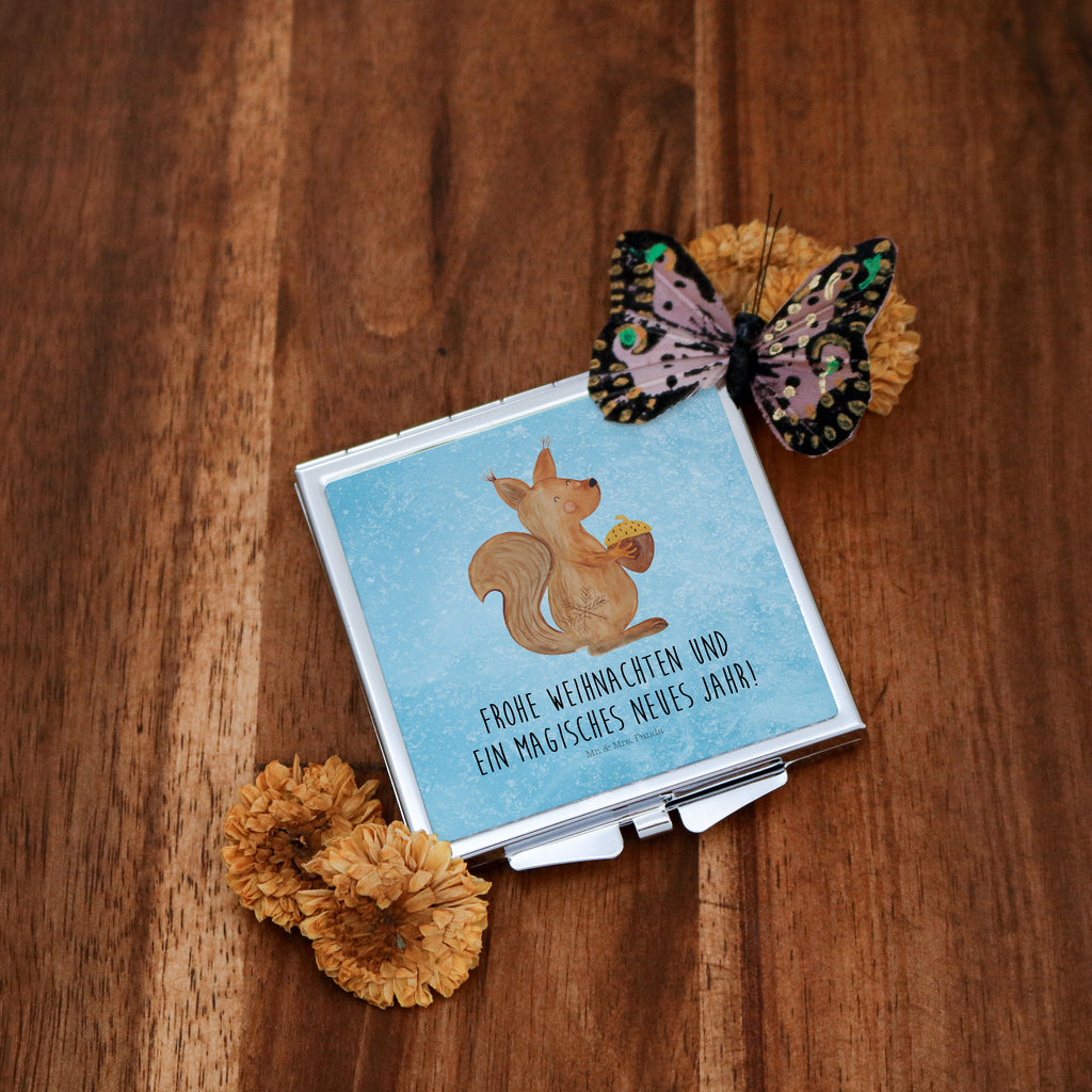 Handtaschenspiegel quadratisch Eichhörnchen Weihnachtszeit Spiegel, Handtasche, Quadrat, silber, schminken, Schminkspiegel, Winter, Weihnachten, Weihnachtsdeko, Nikolaus, Advent, Heiligabend, Wintermotiv, Frohe Weihnachten, Frohes neues Jahr, Guten Rutsch, Weihnachtsmotiv, Weihnachtsgruß, Neujahr, Vogel