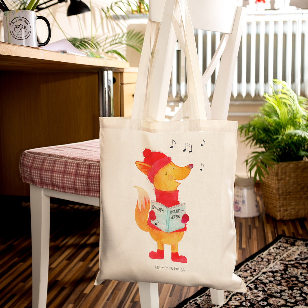 Tragetasche Fuchs Sänger Beuteltasche, Beutel, Einkaufstasche, Jutebeutel, Stoffbeutel, Winter, Weihnachten, Weihnachtsdeko, Nikolaus, Advent, Heiligabend, Wintermotiv, Fuchs, Füchse, Sänger, Geschenk Sänger, Singen, Weihnachtslieder
