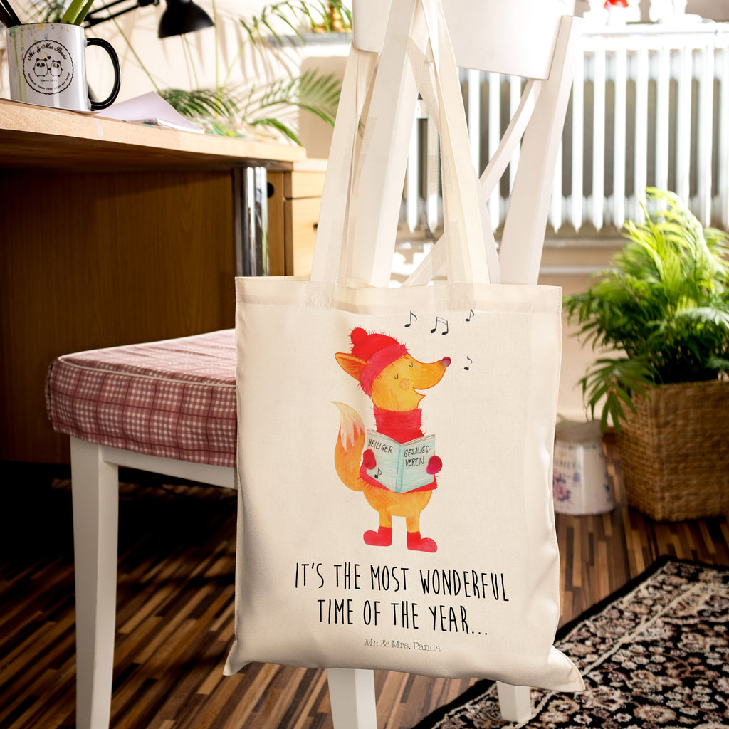Tragetasche Fuchs Sänger Beuteltasche, Beutel, Einkaufstasche, Jutebeutel, Stoffbeutel, Winter, Weihnachten, Weihnachtsdeko, Nikolaus, Advent, Heiligabend, Wintermotiv, Fuchs, Füchse, Sänger, Geschenk Sänger, Singen, Weihnachtslieder