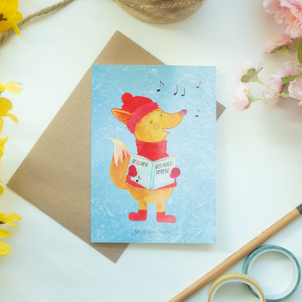 Grußkarte Fuchs Sänger Klappkarte, Einladungskarte, Glückwunschkarte, Hochzeitskarte, Geburtstagskarte, Karte, Winter, Weihnachten, Weihnachtsdeko, Nikolaus, Advent, Heiligabend, Wintermotiv, Fuchs, Füchse, Sänger, Geschenk Sänger, Singen, Weihnachtslieder