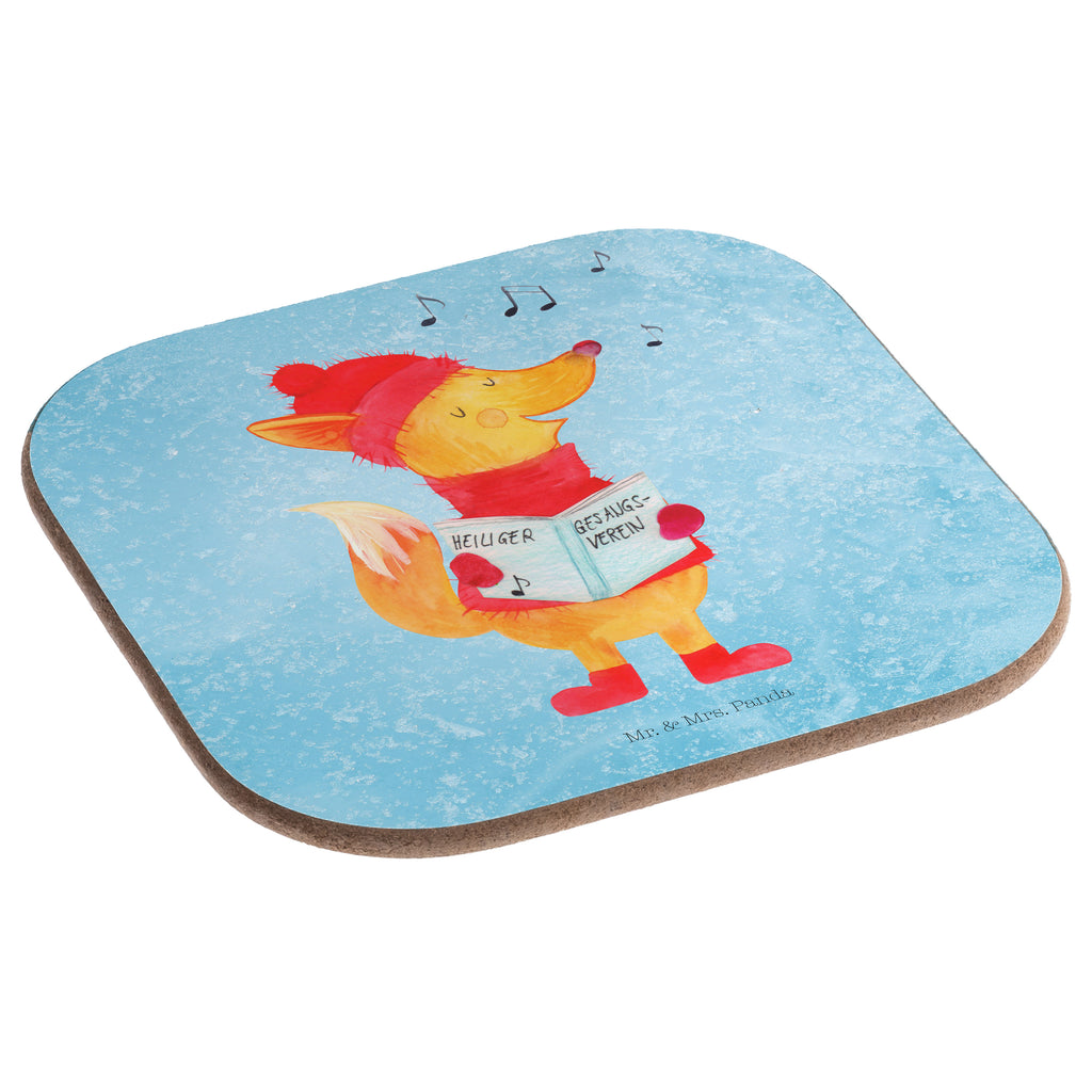 Quadratische Untersetzer Fuchs Sänger Bierdeckel, Glasuntersetzer, Untersetzer Gläser, Getränkeuntersetzer, Winter, Weihnachten, Weihnachtsdeko, Nikolaus, Advent, Heiligabend, Wintermotiv, Fuchs, Füchse, Sänger, Geschenk Sänger, Singen, Weihnachtslieder