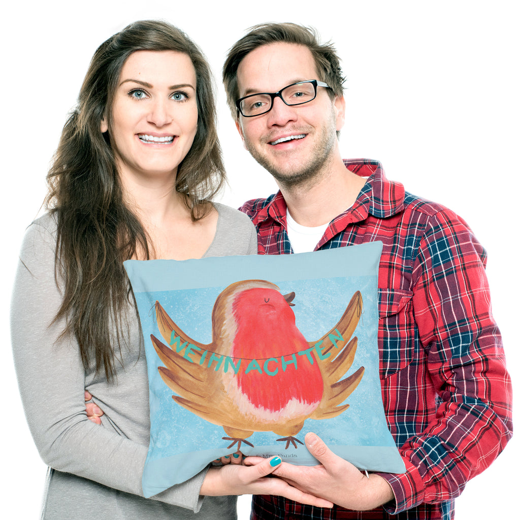 40x40 Kissen Rotkehlchen Weihnachten Kissenhülle, Kopfkissen, Sofakissen, Dekokissen, Motivkissen, Winter, Weihnachten, Weihnachtsdeko, Nikolaus, Advent, Heiligabend, Wintermotiv, Frohe Weihnachten, Weihnachtsmotiv, Weihnachtsgruß, Vogel, xmas