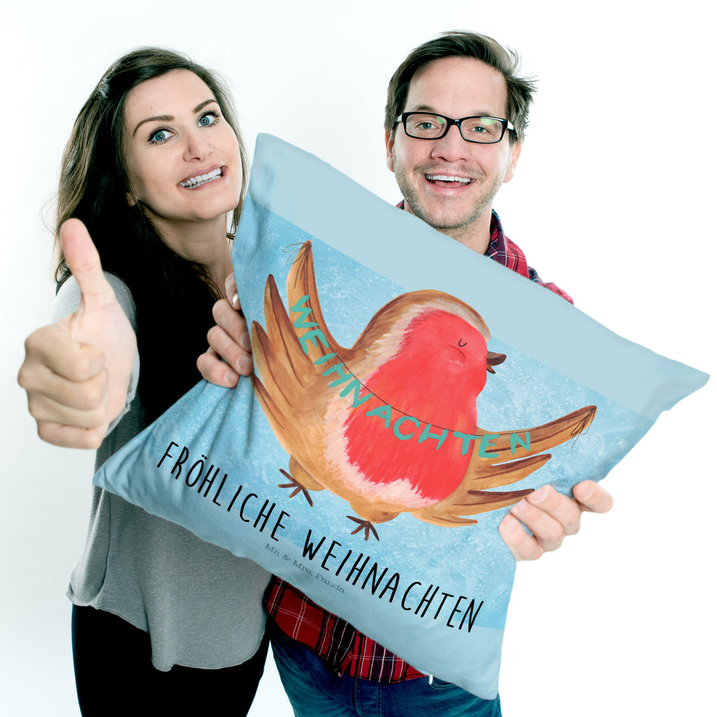 40x40 Kissen Rotkehlchen Weihnachten Kissenhülle, Kopfkissen, Sofakissen, Dekokissen, Motivkissen, Winter, Weihnachten, Weihnachtsdeko, Nikolaus, Advent, Heiligabend, Wintermotiv, Frohe Weihnachten, Weihnachtsmotiv, Weihnachtsgruß, Vogel, xmas