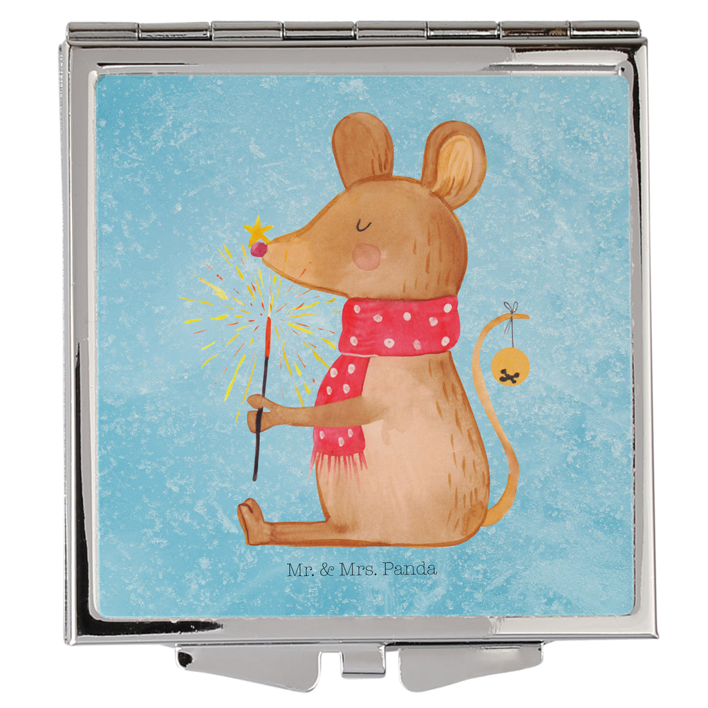 Handtaschenspiegel quadratisch Weihnachtsmaus Spiegel, Handtasche, Quadrat, silber, schminken, Schminkspiegel, Winter, Weihnachten, Weihnachtsdeko, Nikolaus, Advent, Heiligabend, Wintermotiv, Frohe Weihnachten, Weihnachtsgruß, Weihnachtsmotiv, Maus, Mäuschen, Weihnachtswunder