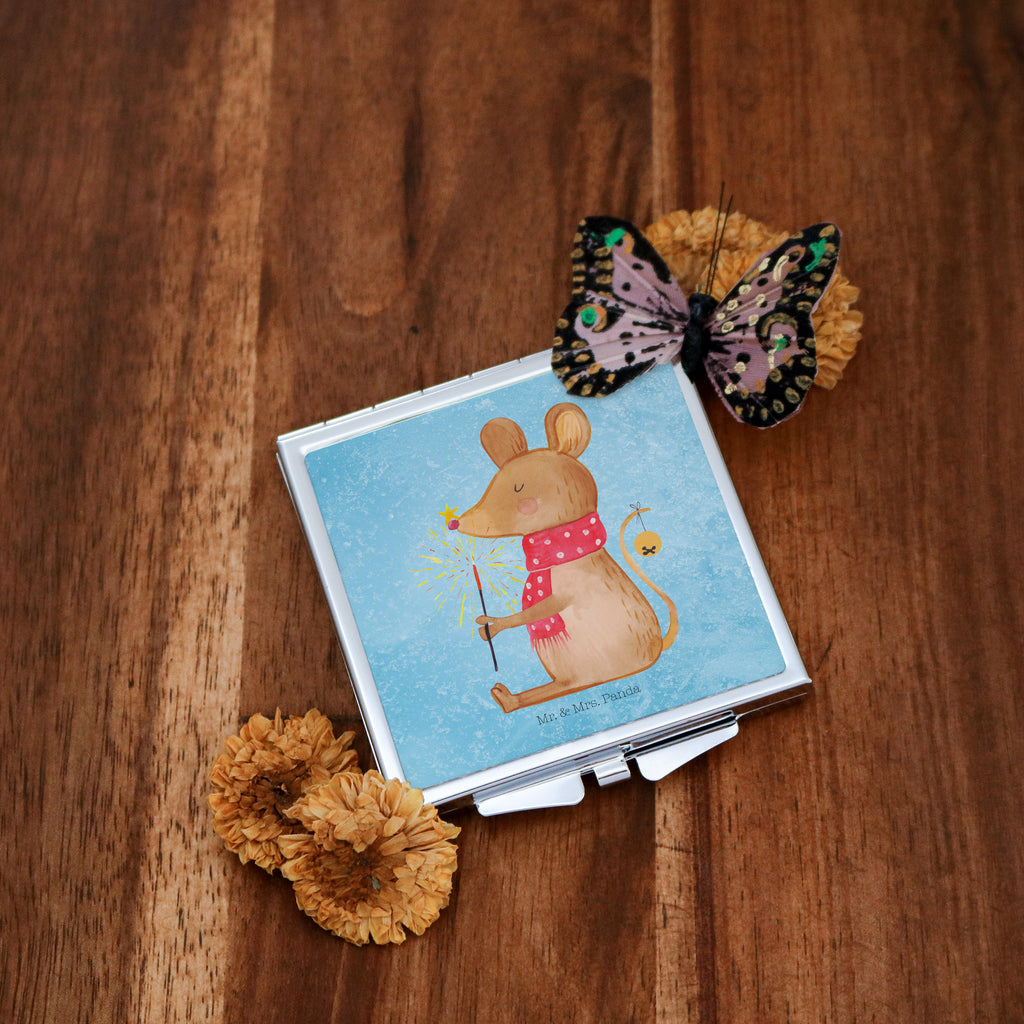 Handtaschenspiegel quadratisch Weihnachtsmaus Spiegel, Handtasche, Quadrat, silber, schminken, Schminkspiegel, Winter, Weihnachten, Weihnachtsdeko, Nikolaus, Advent, Heiligabend, Wintermotiv, Frohe Weihnachten, Weihnachtsgruß, Weihnachtsmotiv, Maus, Mäuschen, Weihnachtswunder