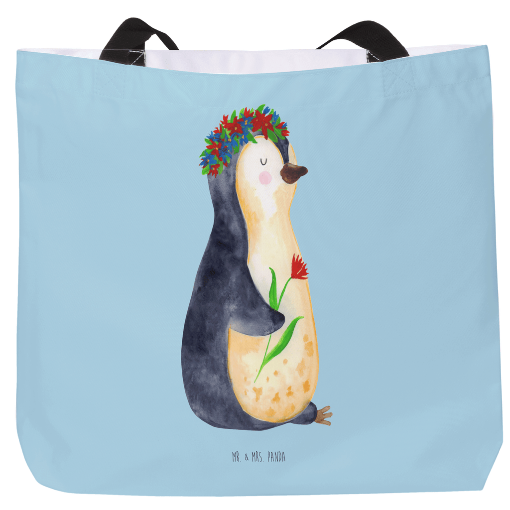 Shopper Pinguin Blumenkranz Beutel, Einkaufstasche, Tasche, Strandtasche, Einkaufsbeutel, Shopper, Schultasche, Freizeittasche, Tragebeutel, Schulbeutel, Alltagstasche, Pinguin, Pinguine, Blumenkranz, Universum, Leben, Wünsche, Ziele, Lebensziele, Motivation, Lebenslust, Liebeskummer, Geschenkidee