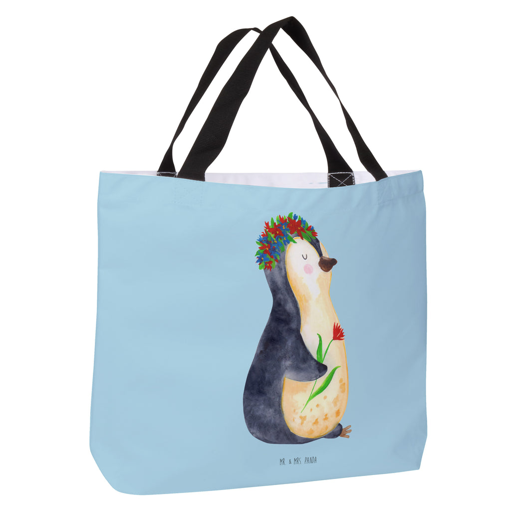 Shopper Pinguin Blumenkranz Beutel, Einkaufstasche, Tasche, Strandtasche, Einkaufsbeutel, Shopper, Schultasche, Freizeittasche, Tragebeutel, Schulbeutel, Alltagstasche, Pinguin, Pinguine, Blumenkranz, Universum, Leben, Wünsche, Ziele, Lebensziele, Motivation, Lebenslust, Liebeskummer, Geschenkidee
