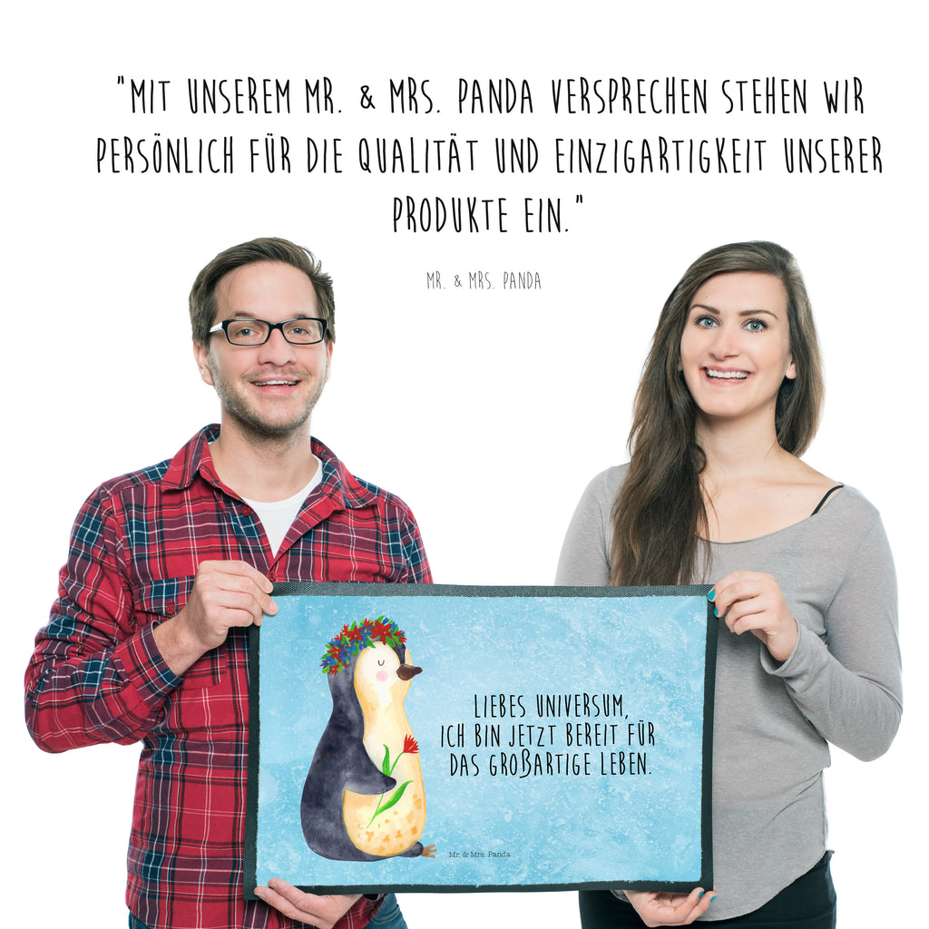 Fußmatte Pinguin Blumenkranz Türvorleger, Schmutzmatte, Fußabtreter, Matte, Schmutzfänger, Fußabstreifer, Schmutzfangmatte, Türmatte, Motivfußmatte, Haustürmatte, Vorleger, Pinguin, Pinguine, Blumenkranz, Universum, Leben, Wünsche, Ziele, Lebensziele, Motivation, Lebenslust, Liebeskummer, Geschenkidee