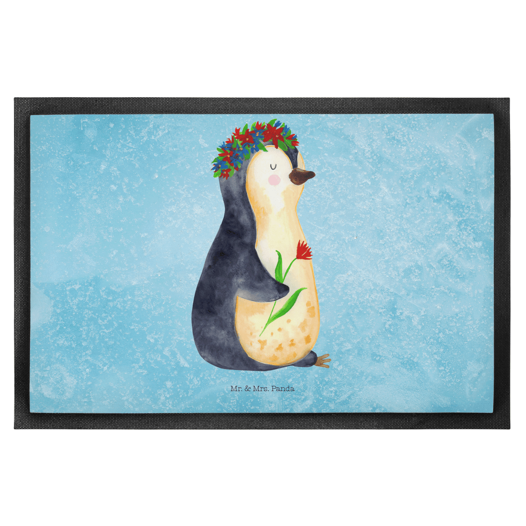Fußmatte Pinguin Blumenkranz Türvorleger, Schmutzmatte, Fußabtreter, Matte, Schmutzfänger, Fußabstreifer, Schmutzfangmatte, Türmatte, Motivfußmatte, Haustürmatte, Vorleger, Pinguin, Pinguine, Blumenkranz, Universum, Leben, Wünsche, Ziele, Lebensziele, Motivation, Lebenslust, Liebeskummer, Geschenkidee