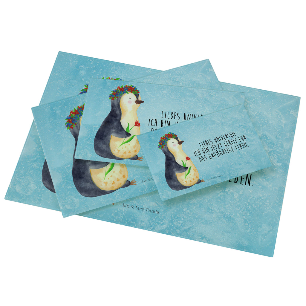 Medium Glas Schneidbrett Pinguin Blumenkranz Glasschneidebrett, Schneidebrett, Pinguin, Pinguine, Blumenkranz, Universum, Leben, Wünsche, Ziele, Lebensziele, Motivation, Lebenslust, Liebeskummer, Geschenkidee