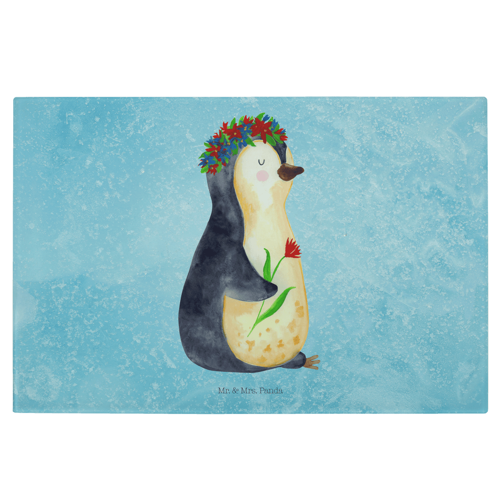 Medium Glas Schneidbrett Pinguin Blumenkranz Glasschneidebrett, Schneidebrett, Pinguin, Pinguine, Blumenkranz, Universum, Leben, Wünsche, Ziele, Lebensziele, Motivation, Lebenslust, Liebeskummer, Geschenkidee