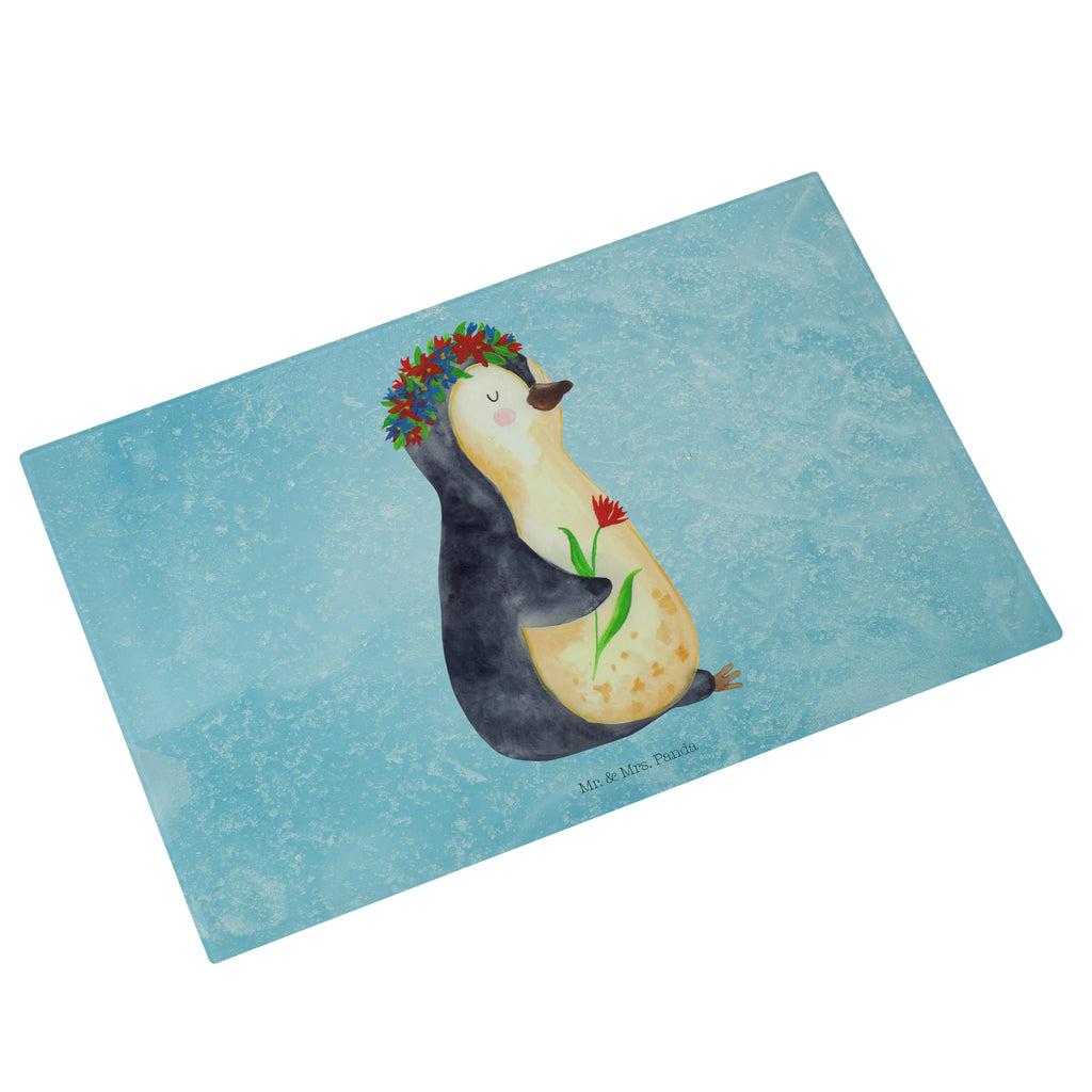 Medium Glas Schneidbrett Pinguin Blumenkranz Glasschneidebrett, Schneidebrett, Pinguin, Pinguine, Blumenkranz, Universum, Leben, Wünsche, Ziele, Lebensziele, Motivation, Lebenslust, Liebeskummer, Geschenkidee