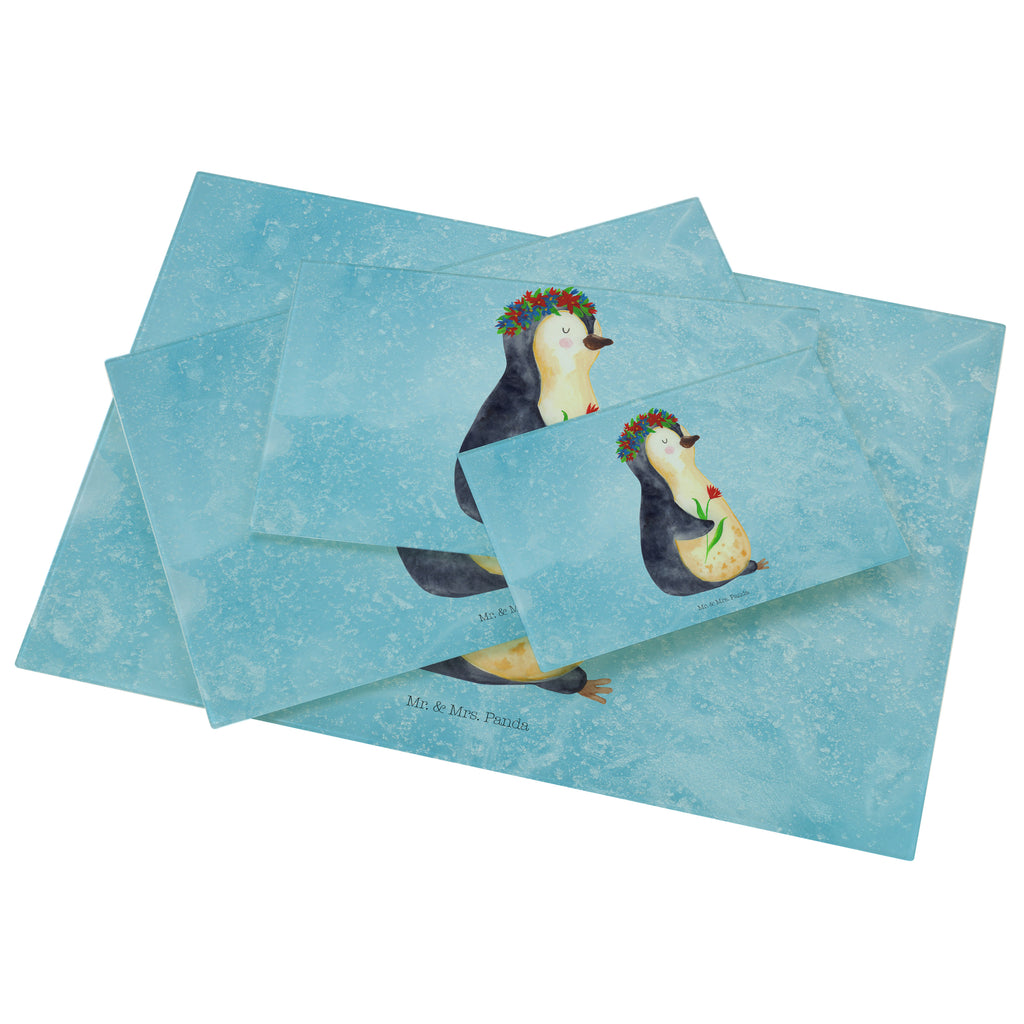 Medium Glas Schneidbrett Pinguin Blumenkranz Glasschneidebrett, Schneidebrett, Pinguin, Pinguine, Blumenkranz, Universum, Leben, Wünsche, Ziele, Lebensziele, Motivation, Lebenslust, Liebeskummer, Geschenkidee