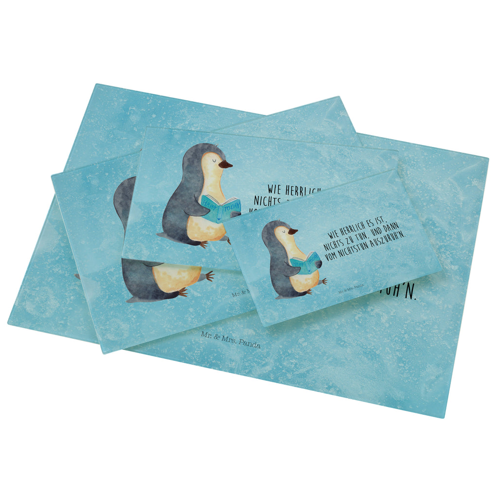 Medium Glas Schneidbrett Pinguin Buch Glasschneidebrett, Schneidebrett, Pinguin, Pinguine, Buch, Lesen, Bücherwurm, Nichtstun, Faulenzen, Ferien, Urlaub, Freizeit