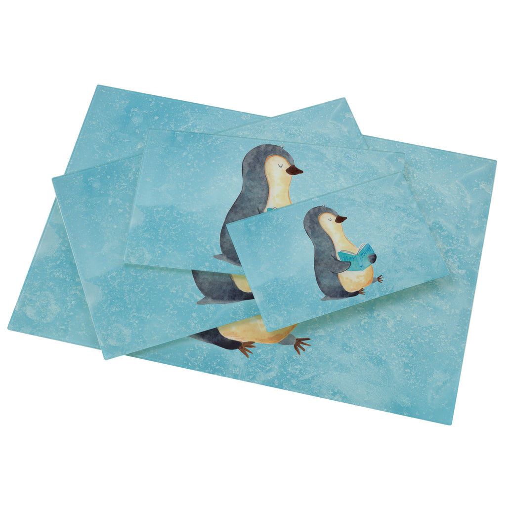 Medium Glas Schneidbrett Pinguin Buch Glasschneidebrett, Schneidebrett, Pinguin, Pinguine, Buch, Lesen, Bücherwurm, Nichtstun, Faulenzen, Ferien, Urlaub, Freizeit