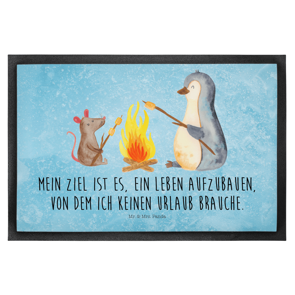 Fußmatte Pinguin Lagerfeuer Türvorleger, Schmutzmatte, Fußabtreter, Matte, Schmutzfänger, Fußabstreifer, Schmutzfangmatte, Türmatte, Motivfußmatte, Haustürmatte, Vorleger, Pinguin, Maus, Pinguine, Lagerfeuer, Leben, Arbeit, Job, Motivation, Büro, Büroalltag, Lebensspruch, Lebensmotivation, Neustart, Liebe, grillen, Feuer, Marshmallows