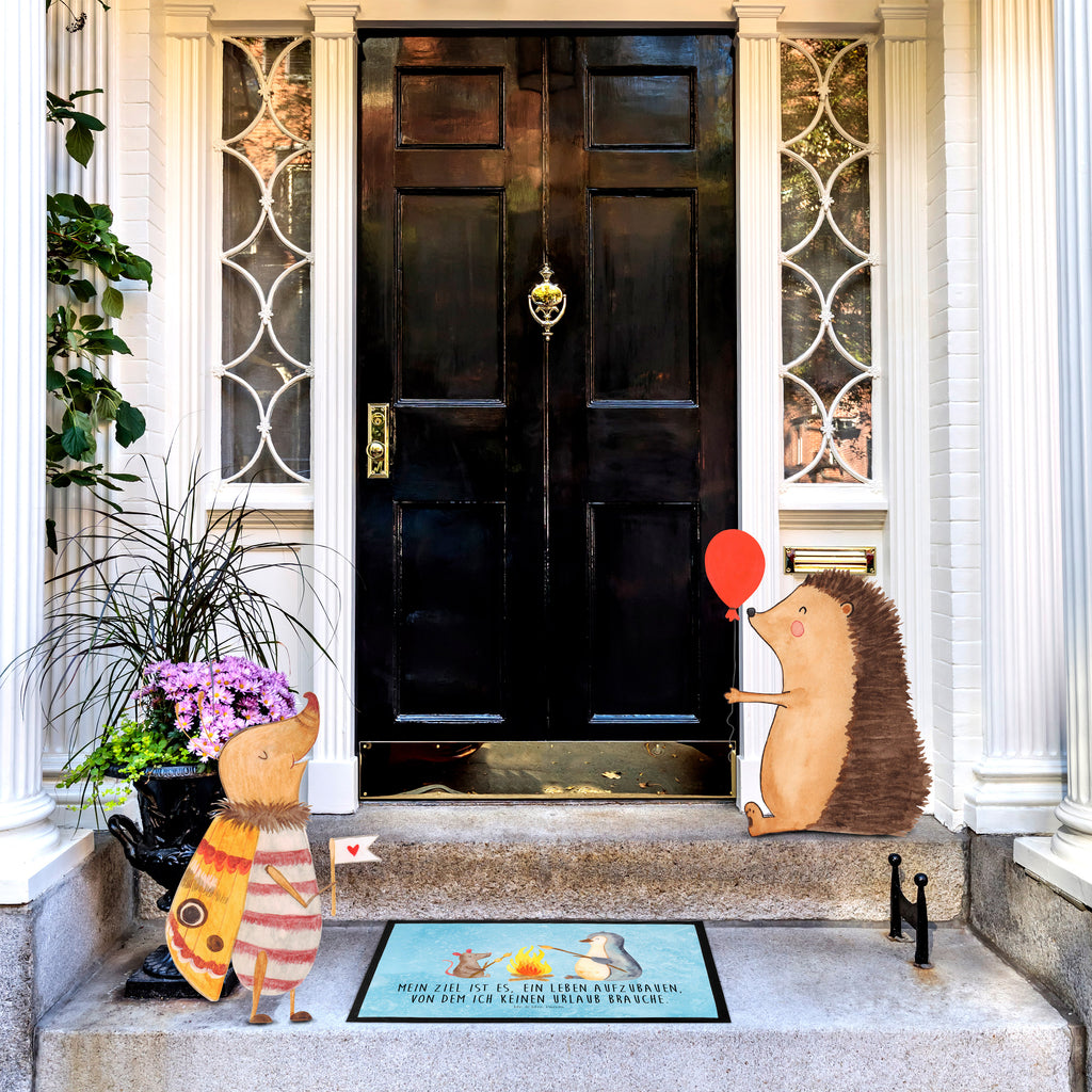 Fußmatte Pinguin Lagerfeuer Türvorleger, Schmutzmatte, Fußabtreter, Matte, Schmutzfänger, Fußabstreifer, Schmutzfangmatte, Türmatte, Motivfußmatte, Haustürmatte, Vorleger, Pinguin, Maus, Pinguine, Lagerfeuer, Leben, Arbeit, Job, Motivation, Büro, Büroalltag, Lebensspruch, Lebensmotivation, Neustart, Liebe, grillen, Feuer, Marshmallows