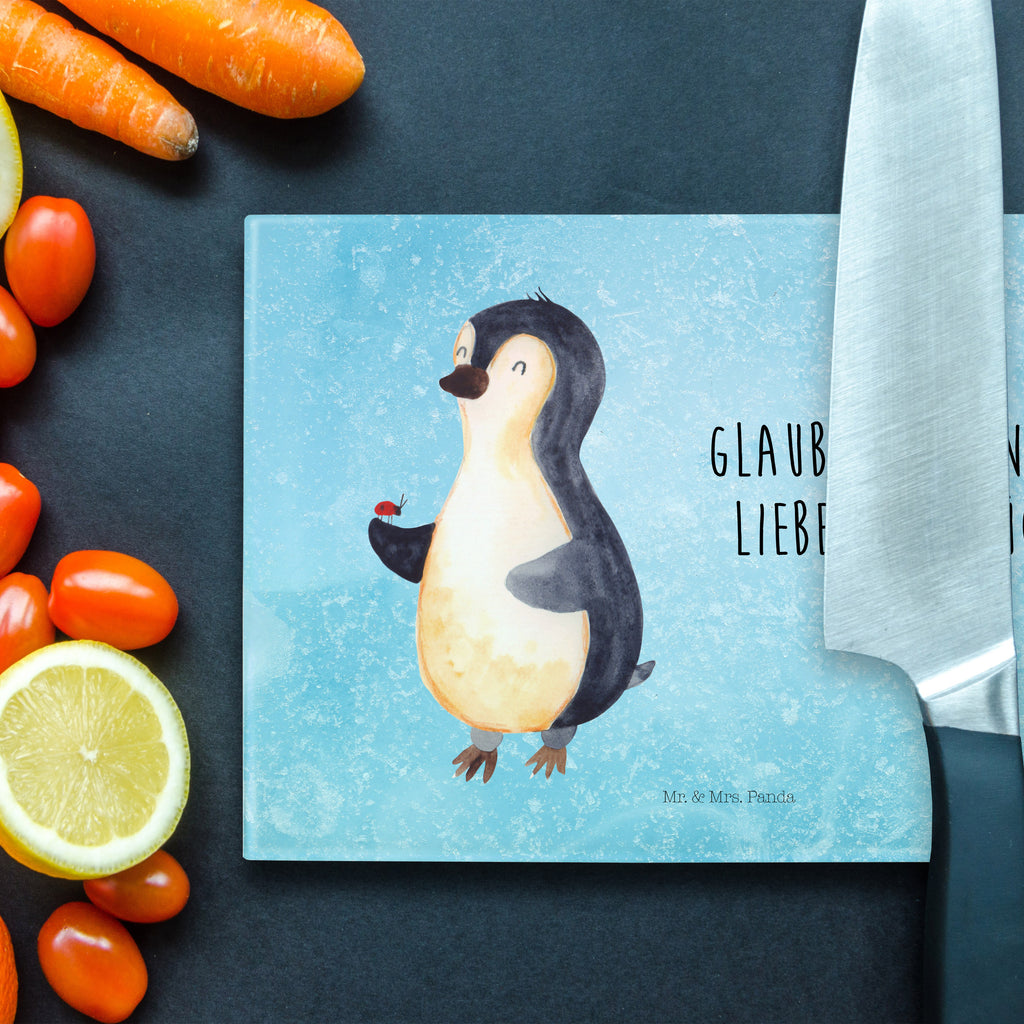 Medium Glas Schneidbrett Pinguin Marienkäfer Glasschneidebrett, Schneidebrett, Pinguin, Pinguine, Marienkäfer, Liebe, Wunder, Glück, Freude, Lebensfreude