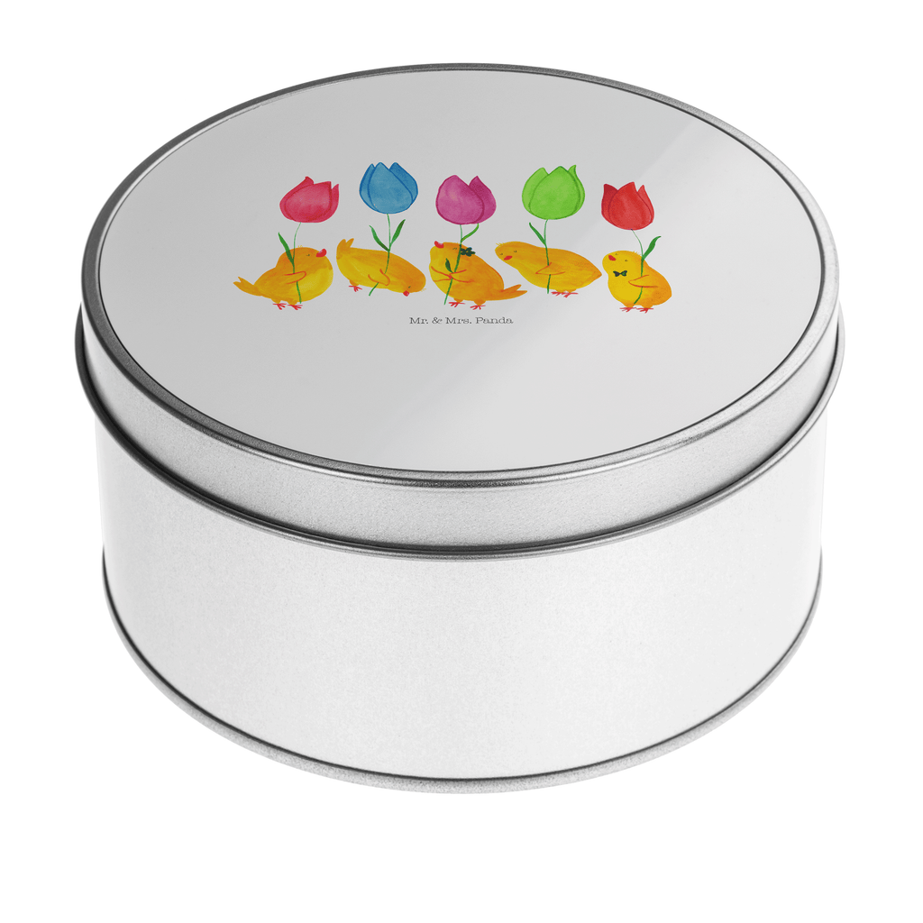 Blechdose rund Küken Parade Metalldose, Keksdose, Dose, Vorratsdose, Geschenkbox, Ostern, Osterhase, Ostergeschenke, Osternest, Osterdeko, Geschenk zu Ostern, Küken, Parade, Tulpen, Frohe Ostern, Ostergrüße, Blumen