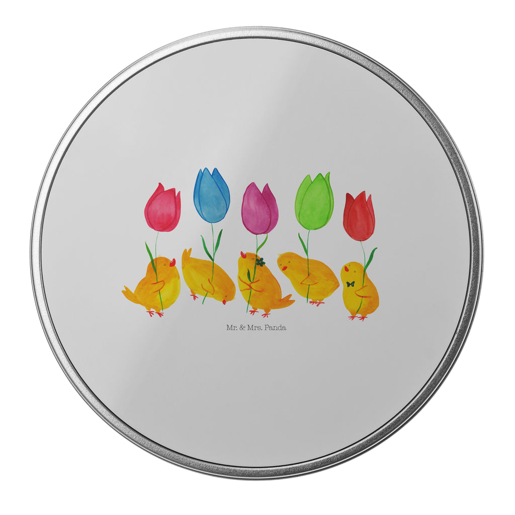 Blechdose rund Küken Parade Metalldose, Keksdose, Dose, Vorratsdose, Geschenkbox, Ostern, Osterhase, Ostergeschenke, Osternest, Osterdeko, Geschenk zu Ostern, Küken, Parade, Tulpen, Frohe Ostern, Ostergrüße, Blumen
