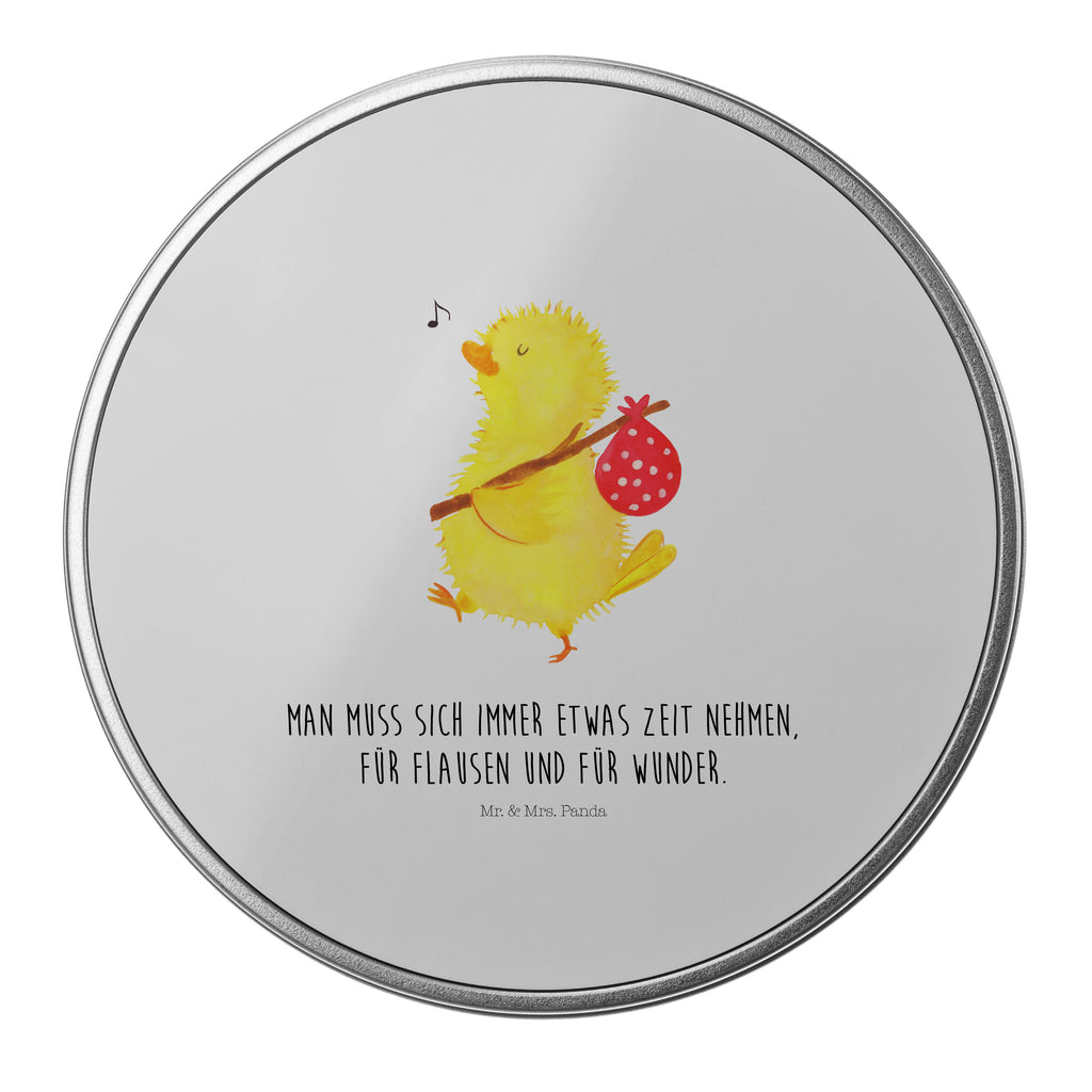 Blechdose rund Küken Wanderer Metalldose, Keksdose, Dose, Vorratsdose, Geschenkbox, Ostern, Osterhase, Ostergeschenke, Osternest, Osterdeko, Geschenk zu Ostern, Küken, Osterei, Ostereier, Ei, Frühlingsgefühle, Freude, Grüße, liebe Grüße, Frohe Ostern, Ostergrüße, Flausen, Wunder, Reisen, Weltenbummler, Zeit, Zeitmanagement, Backpacker