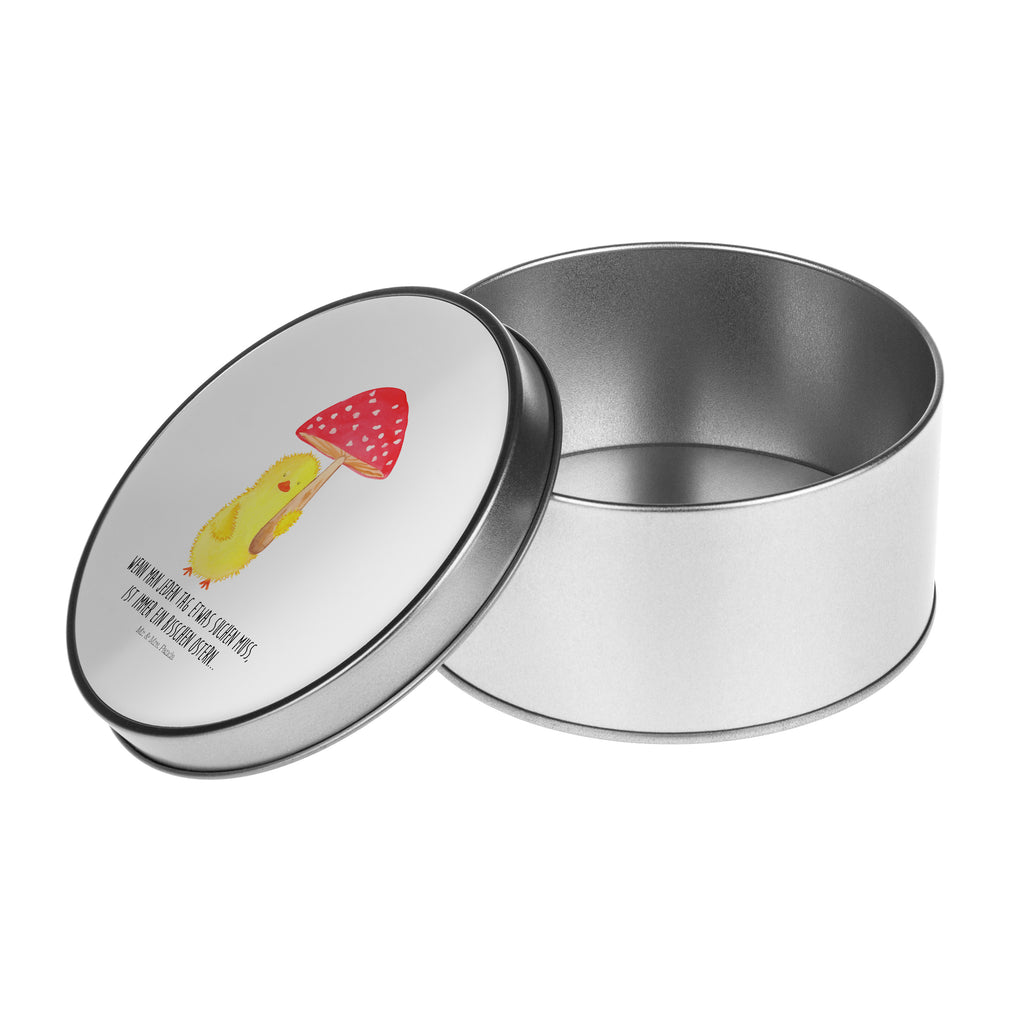 Blechdose rund Küken Fliegenpilz Metalldose, Keksdose, Dose, Vorratsdose, Geschenkbox, Ostern, Osterhase, Ostergeschenke, Osternest, Osterdeko, Geschenk zu Ostern, Küken, Fliegenpilz, Glückspilz, Frohe Ostern, Ostergrüße