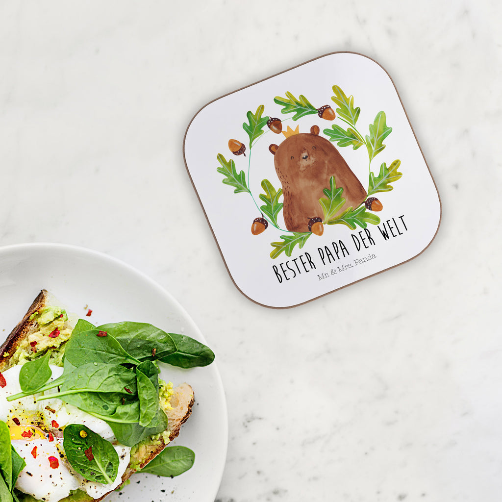 Quadratische Untersetzer Bär König Bierdeckel, Glasuntersetzer, Untersetzer Gläser, Getränkeuntersetzer, Bär, Teddy, Teddybär, Papa, Papa Bär, bester Vater, bester Papa, weltbester Papa, Vatertag, Vater, Dad, Daddy, Papi
