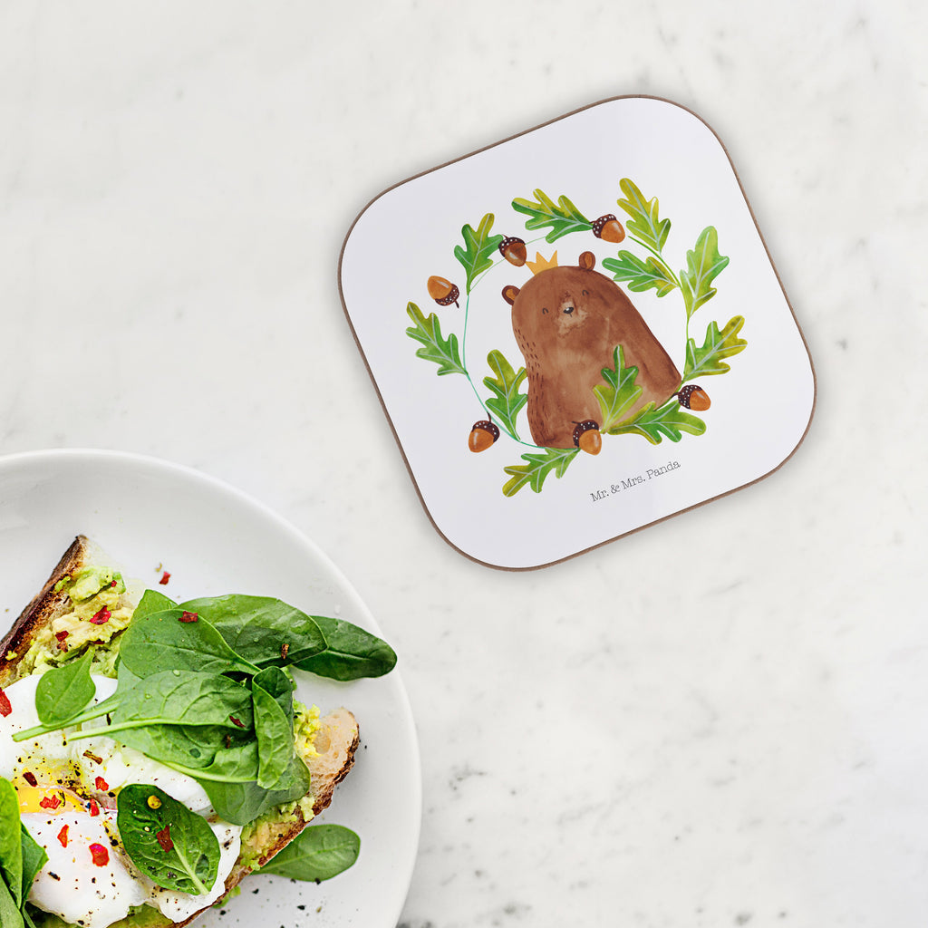 Quadratische Untersetzer Bär König Bierdeckel, Glasuntersetzer, Untersetzer Gläser, Getränkeuntersetzer, Bär, Teddy, Teddybär, Papa, Papa Bär, bester Vater, bester Papa, weltbester Papa, Vatertag, Vater, Dad, Daddy, Papi
