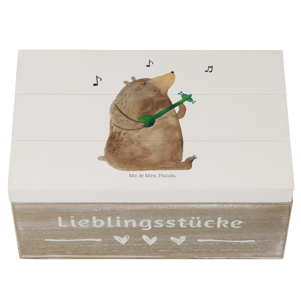 Holzkiste Bär Gitarre Holzkiste, Kiste, Schatzkiste, Truhe, Schatulle, XXL, Erinnerungsbox, Erinnerungskiste, Dekokiste, Aufbewahrungsbox, Bär, Teddy, Teddybär