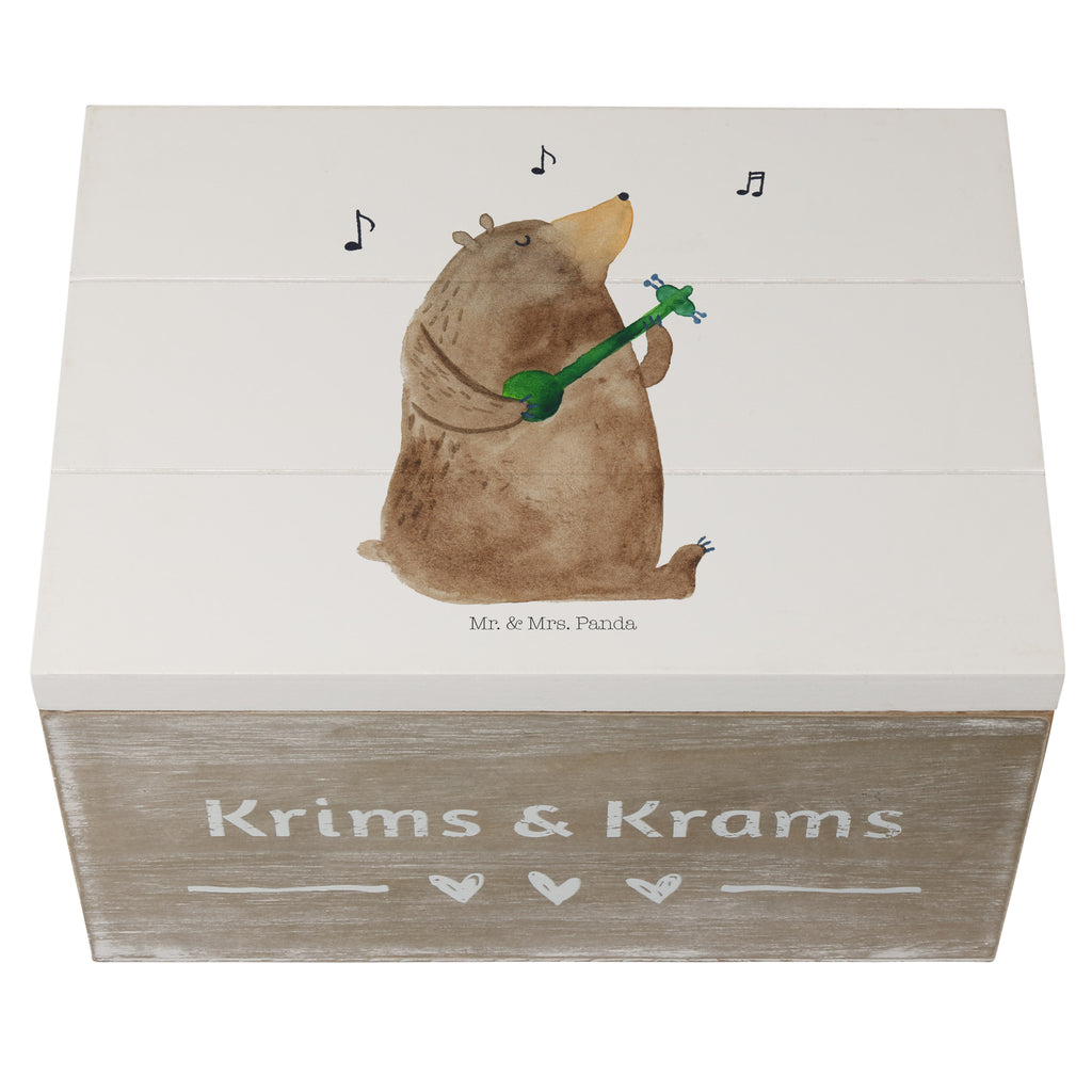 Holzkiste Bär Gitarre Holzkiste, Kiste, Schatzkiste, Truhe, Schatulle, XXL, Erinnerungsbox, Erinnerungskiste, Dekokiste, Aufbewahrungsbox, Bär, Teddy, Teddybär