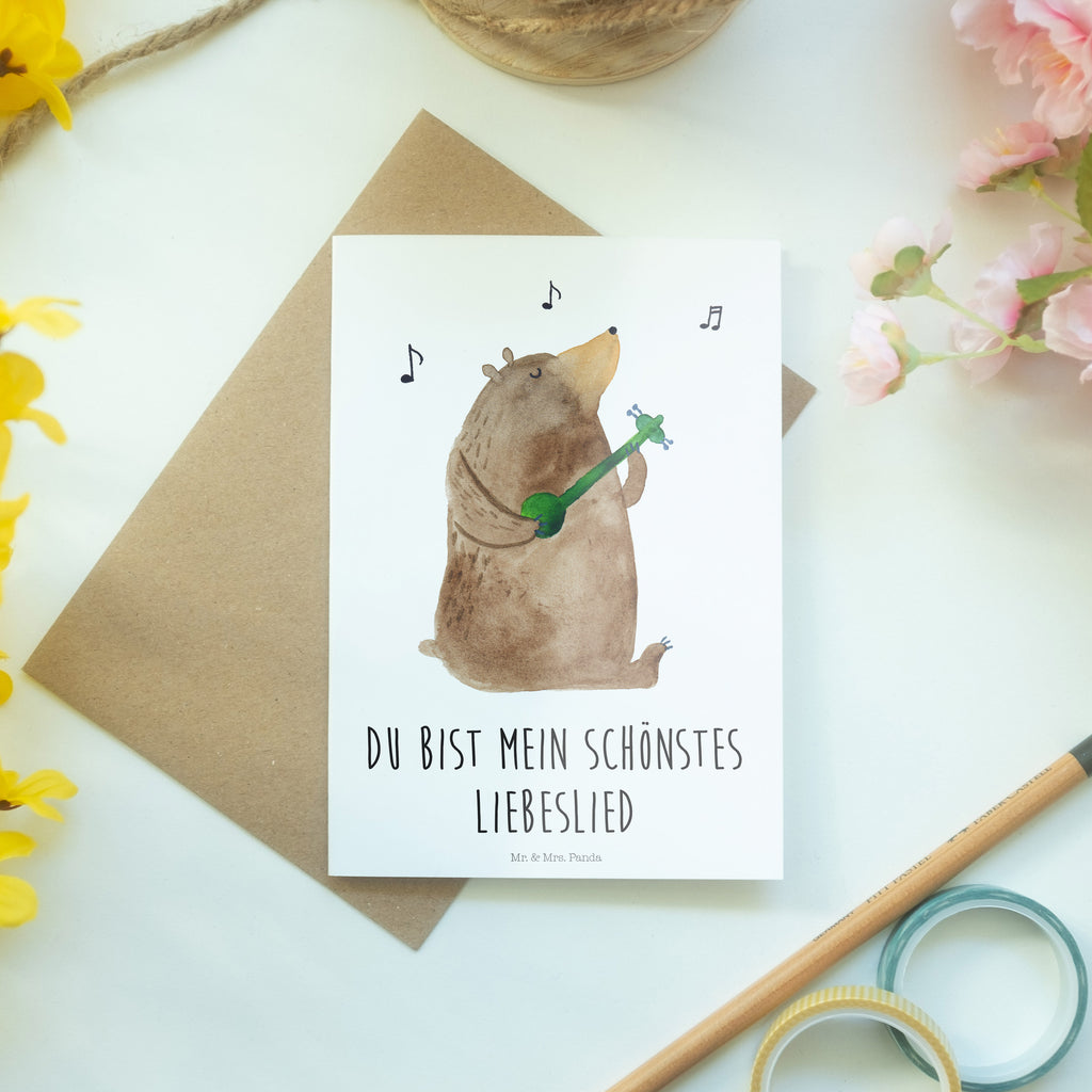 Grußkarte Bär Lied Klappkarte, Einladungskarte, Glückwunschkarte, Hochzeitskarte, Geburtstagskarte, Karte, Bär, Teddy, Teddybär, Bärchen, Bear, Liebeslied, Lied, Song, Valentinstag, Valentine, Geschenk, Partner, Liebe, Freundin, Frau, Herz, Spruch