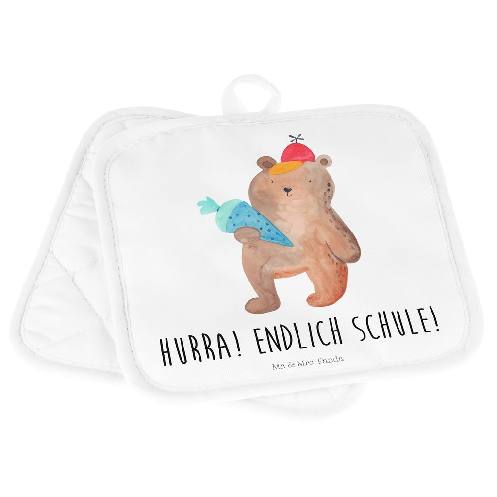 2er Set Topflappen  Bär mit Schultüte Topflappen, Topfuntersetzer, Ofenhandschuh, Topflappen Set, Topflappen lustig, Topflappen mit Spruch, Bär, Teddy, Teddybär, Bär Motiv, Schultüte, Erster Schultag Geschenk, Einschulung Geschenk, Schule Geschenk, Grundschule, Schulanfang, Schulbeginn