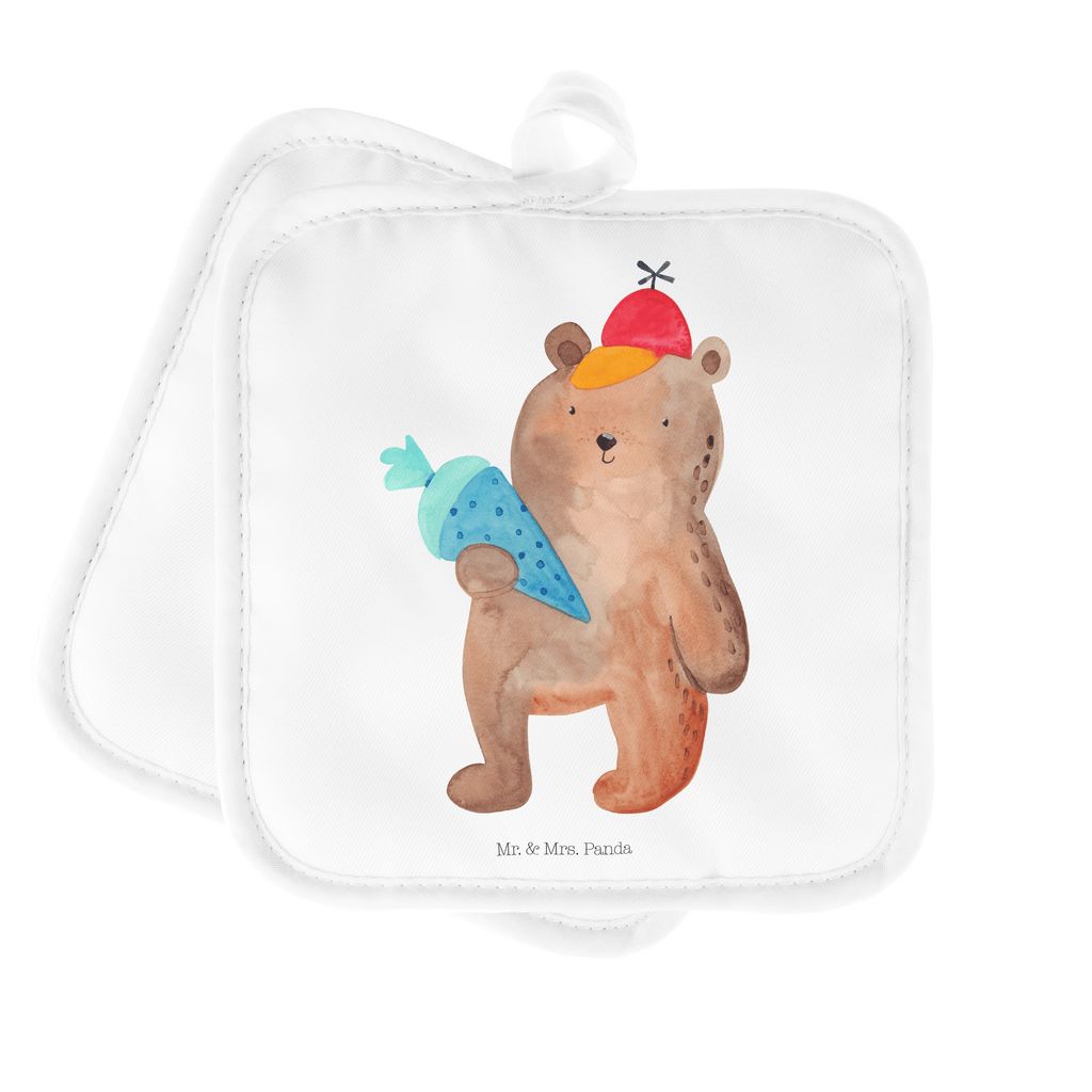 2er Set Topflappen  Bär mit Schultüte Topflappen, Topfuntersetzer, Ofenhandschuh, Topflappen Set, Topflappen lustig, Topflappen mit Spruch, Bär, Teddy, Teddybär, Bär Motiv, Schultüte, Erster Schultag Geschenk, Einschulung Geschenk, Schule Geschenk, Grundschule, Schulanfang, Schulbeginn