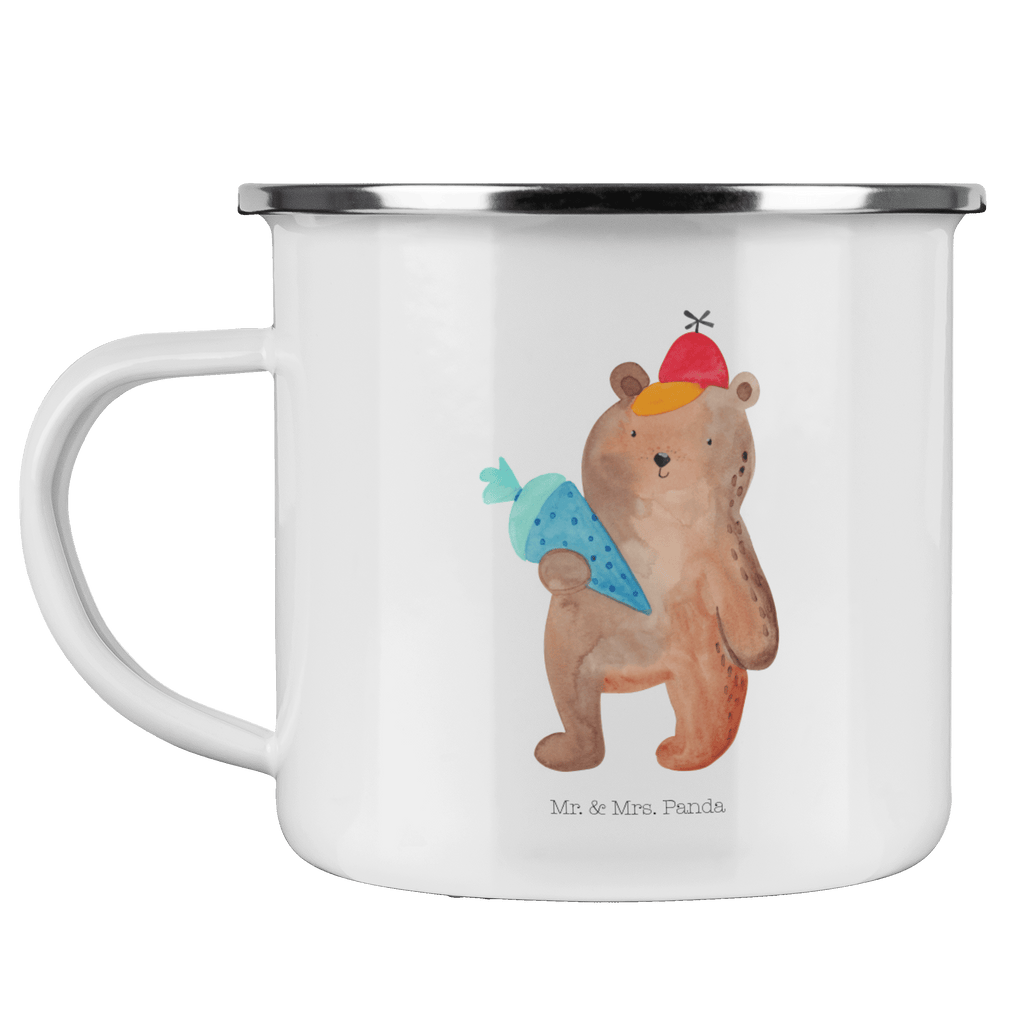 Camping Emaille Tasse Bär mit Schultüte Campingtasse, Trinkbecher, Metalltasse, Outdoor Tasse, Emaille Trinkbecher, Blechtasse Outdoor, Emaille Campingbecher, Edelstahl Trinkbecher, Metalltasse für Camping, Kaffee Blechtasse, Camping Tasse Metall, Bär, Teddy, Teddybär, Bär Motiv, Schultüte, Erster Schultag Geschenk, Einschulung Geschenk, Schule Geschenk, Grundschule, Schulanfang, Schulbeginn