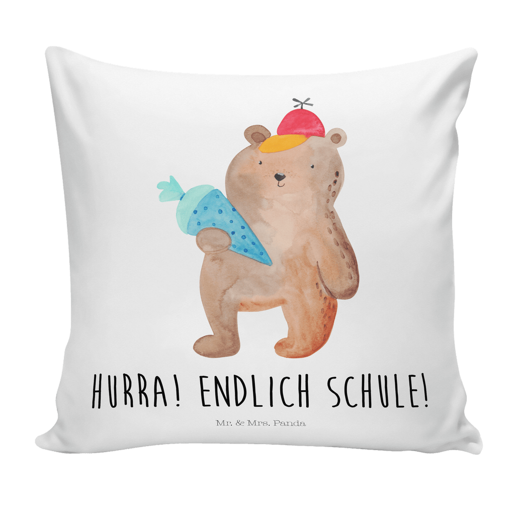 40x40 Kissen Bär mit Schultüte Kissenhülle, Kopfkissen, Sofakissen, Dekokissen, Motivkissen, Bär, Teddy, Teddybär, Bär Motiv, Schultüte, Erster Schultag Geschenk, Einschulung Geschenk, Schule Geschenk, Grundschule, Schulanfang, Schulbeginn
