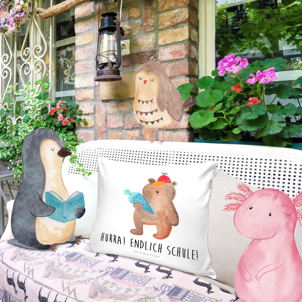 40x40 Kissen Bär mit Schultüte Kissenhülle, Kopfkissen, Sofakissen, Dekokissen, Motivkissen, Bär, Teddy, Teddybär, Bär Motiv, Schultüte, Erster Schultag Geschenk, Einschulung Geschenk, Schule Geschenk, Grundschule, Schulanfang, Schulbeginn