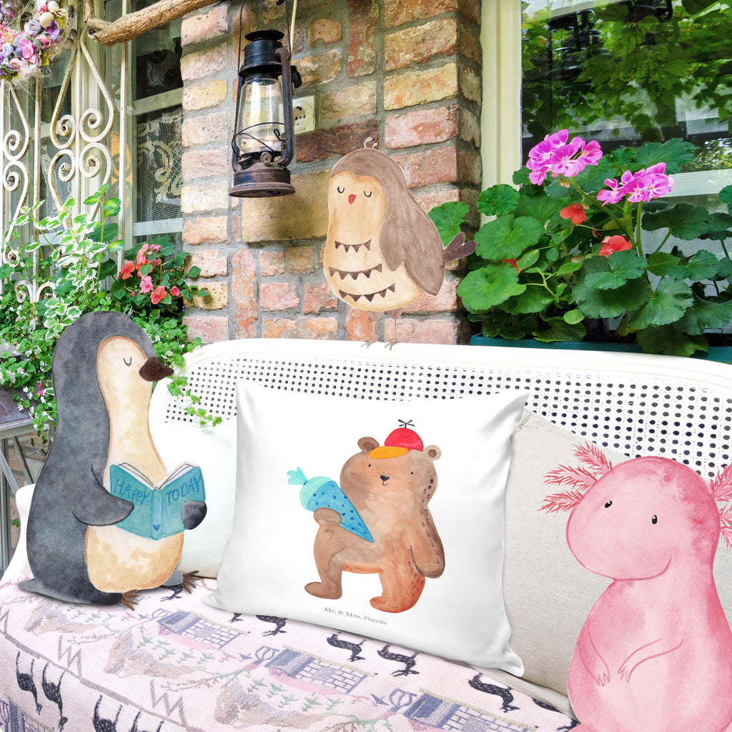 40x40 Kissen Bär mit Schultüte Kissenhülle, Kopfkissen, Sofakissen, Dekokissen, Motivkissen, Bär, Teddy, Teddybär, Bär Motiv, Schultüte, Erster Schultag Geschenk, Einschulung Geschenk, Schule Geschenk, Grundschule, Schulanfang, Schulbeginn