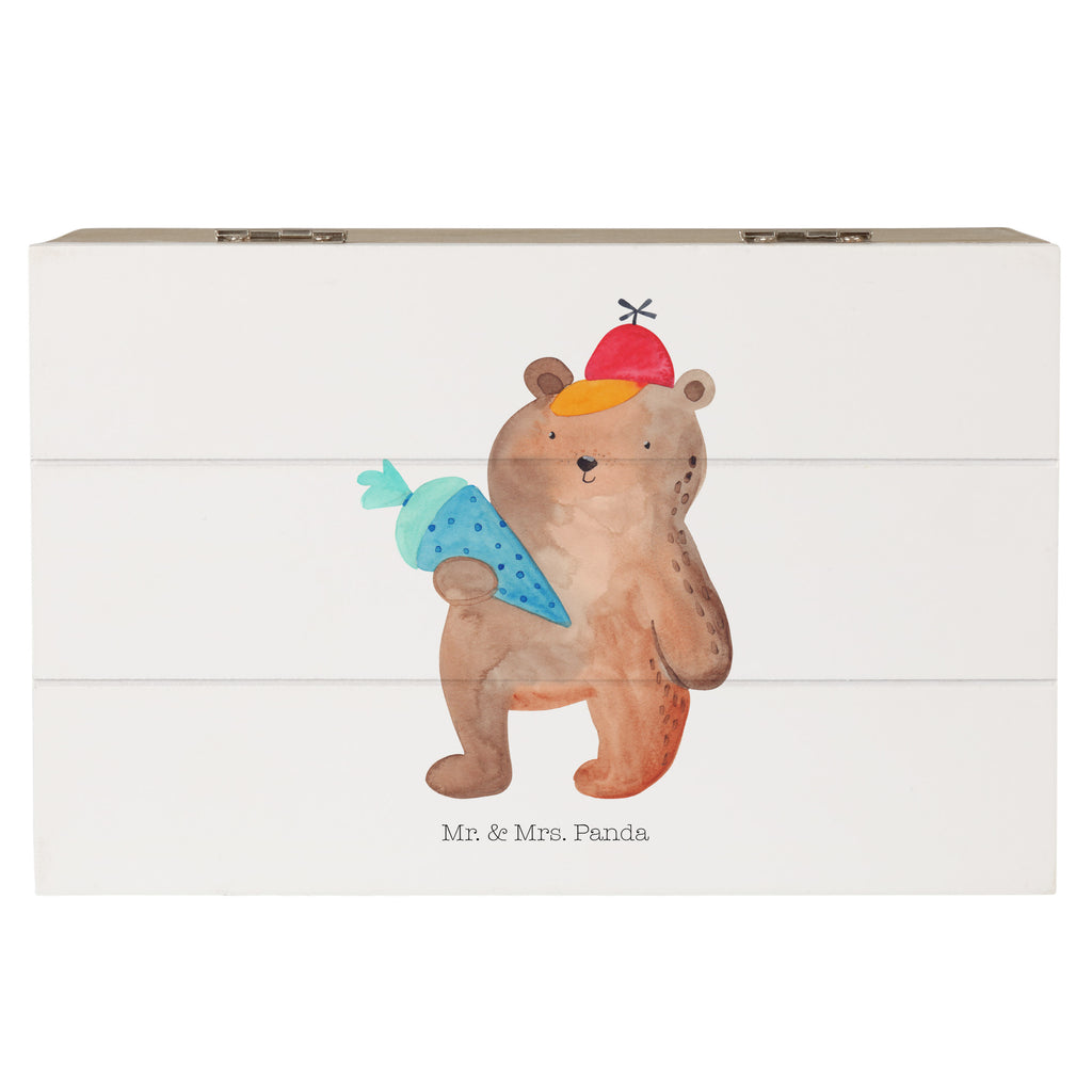 Holzkiste Bär mit Schultüte Holzkiste, Kiste, Schatzkiste, Truhe, Schatulle, XXL, Erinnerungsbox, Erinnerungskiste, Dekokiste, Aufbewahrungsbox, Bär, Teddy, Teddybär, Bär Motiv, Schultüte, Erster Schultag Geschenk, Einschulung Geschenk, Schule Geschenk, Grundschule, Schulanfang, Schulbeginn