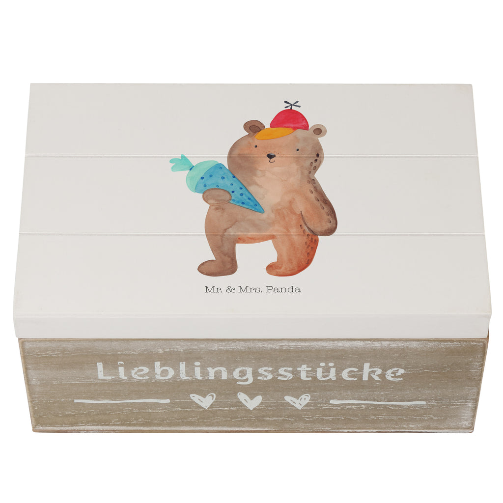 Holzkiste Bär mit Schultüte Holzkiste, Kiste, Schatzkiste, Truhe, Schatulle, XXL, Erinnerungsbox, Erinnerungskiste, Dekokiste, Aufbewahrungsbox, Bär, Teddy, Teddybär, Bär Motiv, Schultüte, Erster Schultag Geschenk, Einschulung Geschenk, Schule Geschenk, Grundschule, Schulanfang, Schulbeginn