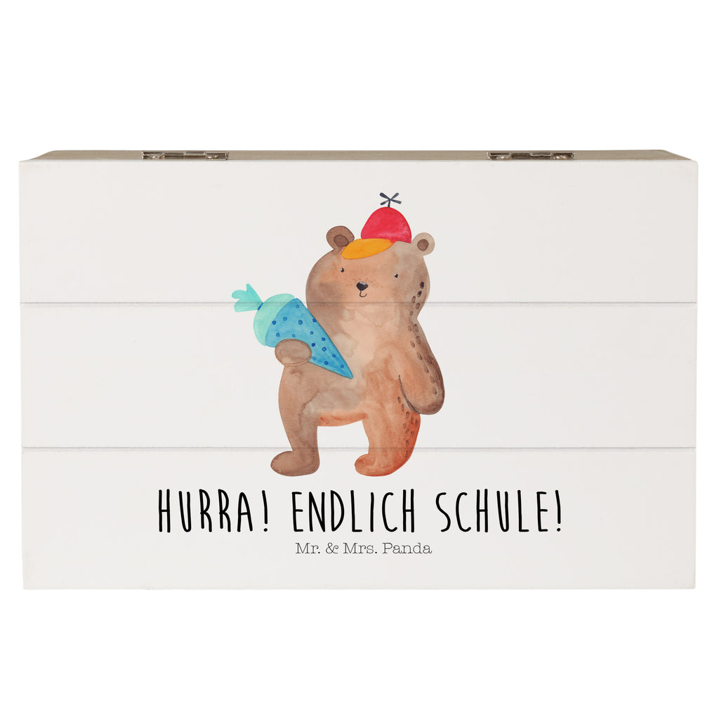 Holzkiste Bär mit Schultüte Holzkiste, Kiste, Schatzkiste, Truhe, Schatulle, XXL, Erinnerungsbox, Erinnerungskiste, Dekokiste, Aufbewahrungsbox, Bär, Teddy, Teddybär, Bär Motiv, Schultüte, Erster Schultag Geschenk, Einschulung Geschenk, Schule Geschenk, Grundschule, Schulanfang, Schulbeginn