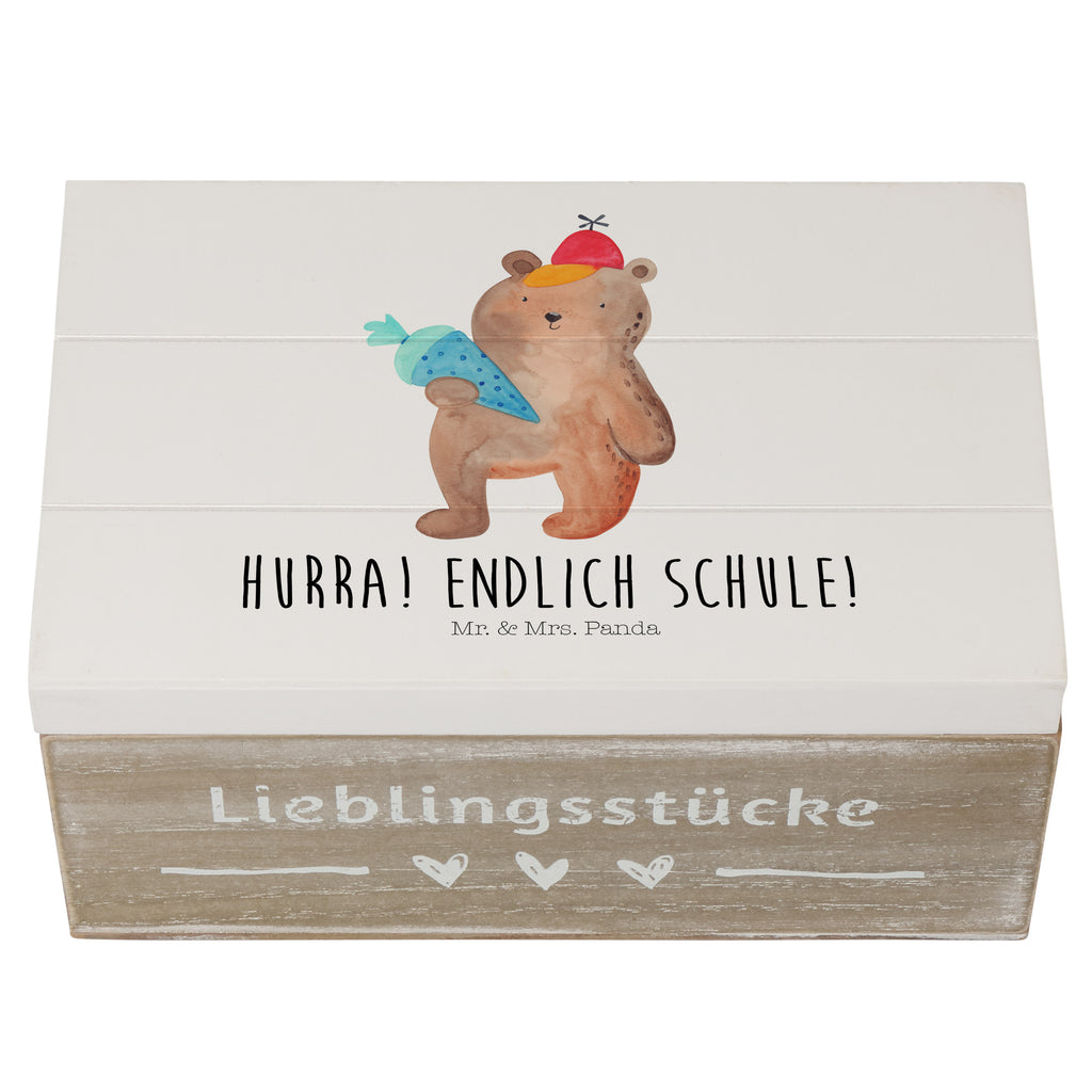 Holzkiste Bär mit Schultüte Holzkiste, Kiste, Schatzkiste, Truhe, Schatulle, XXL, Erinnerungsbox, Erinnerungskiste, Dekokiste, Aufbewahrungsbox, Bär, Teddy, Teddybär, Bär Motiv, Schultüte, Erster Schultag Geschenk, Einschulung Geschenk, Schule Geschenk, Grundschule, Schulanfang, Schulbeginn