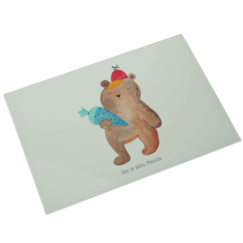 XL Glas Schneidbrett Bär mit Schultüte Glasschneidebrett, Schneidebrett, Frühstücksbrett, Küche, Bär, Teddy, Teddybär, Bär Motiv, Schultüte, Erster Schultag Geschenk, Einschulung Geschenk, Schule Geschenk, Grundschule, Schulanfang, Schulbeginn