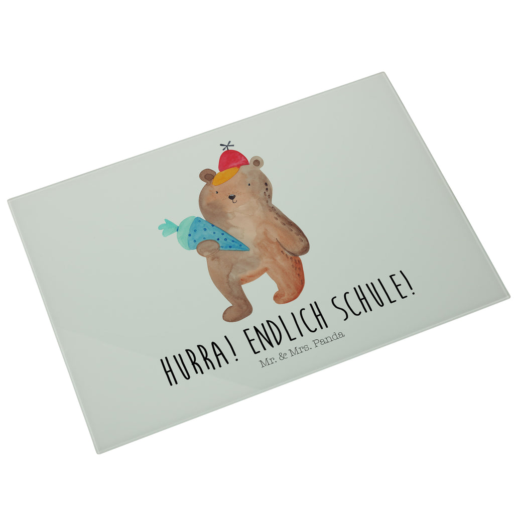 XL Glas Schneidbrett Bär mit Schultüte Glasschneidebrett, Schneidebrett, Frühstücksbrett, Küche, Bär, Teddy, Teddybär, Bär Motiv, Schultüte, Erster Schultag Geschenk, Einschulung Geschenk, Schule Geschenk, Grundschule, Schulanfang, Schulbeginn