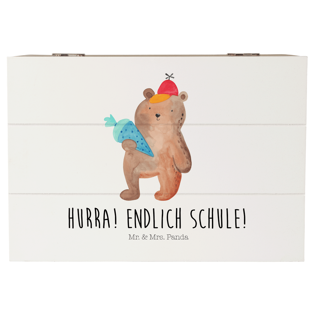 Holzkiste Bär mit Schultüte Holzkiste, Kiste, Schatzkiste, Truhe, Schatulle, XXL, Erinnerungsbox, Erinnerungskiste, Dekokiste, Aufbewahrungsbox, Bär, Teddy, Teddybär, Bär Motiv, Schultüte, Erster Schultag Geschenk, Einschulung Geschenk, Schule Geschenk, Grundschule, Schulanfang, Schulbeginn