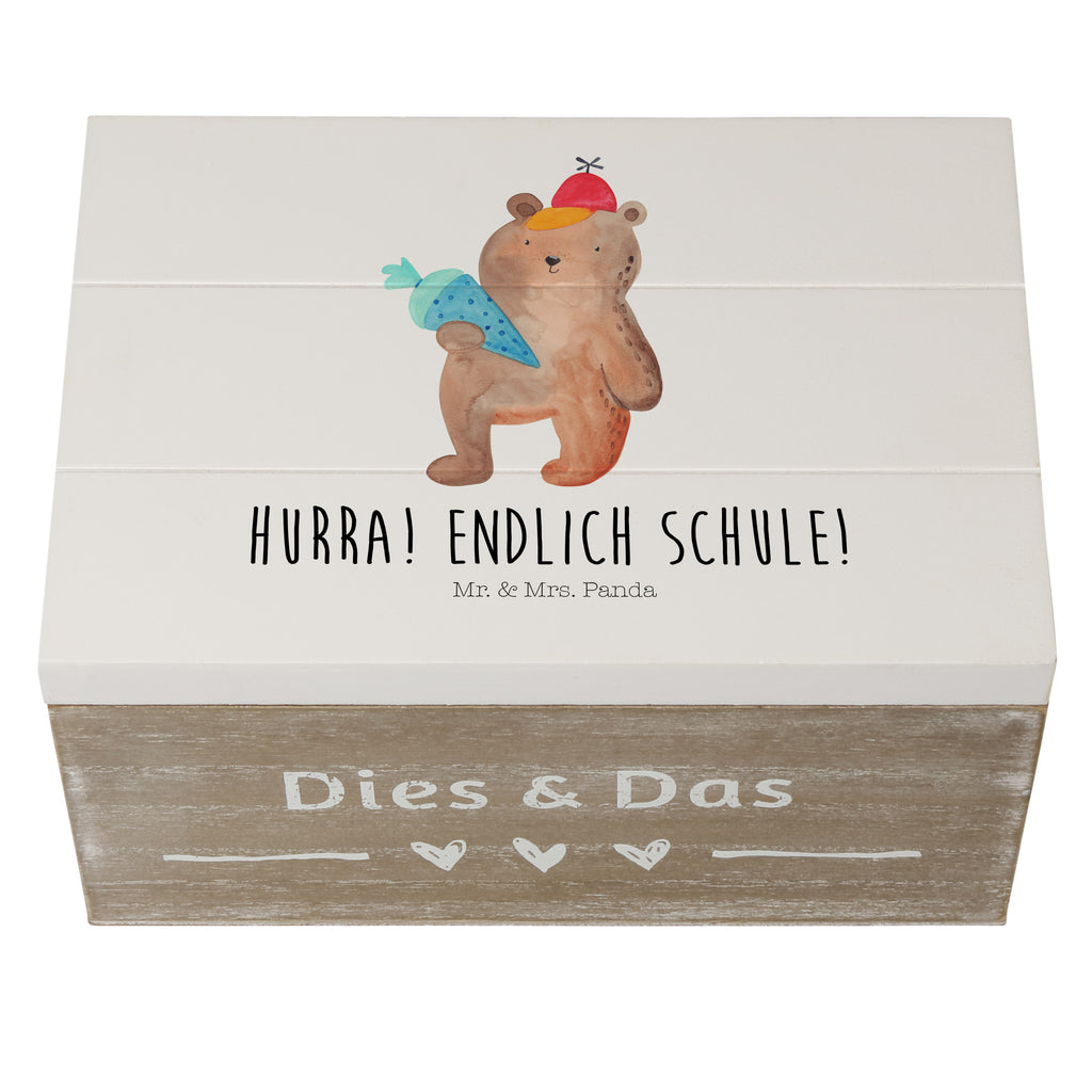 Holzkiste Bär mit Schultüte Holzkiste, Kiste, Schatzkiste, Truhe, Schatulle, XXL, Erinnerungsbox, Erinnerungskiste, Dekokiste, Aufbewahrungsbox, Bär, Teddy, Teddybär, Bär Motiv, Schultüte, Erster Schultag Geschenk, Einschulung Geschenk, Schule Geschenk, Grundschule, Schulanfang, Schulbeginn