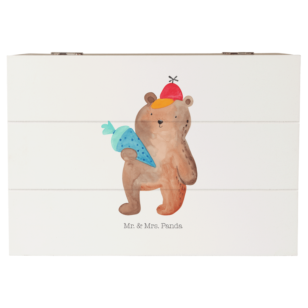 Holzkiste Bär mit Schultüte Holzkiste, Kiste, Schatzkiste, Truhe, Schatulle, XXL, Erinnerungsbox, Erinnerungskiste, Dekokiste, Aufbewahrungsbox, Bär, Teddy, Teddybär, Bär Motiv, Schultüte, Erster Schultag Geschenk, Einschulung Geschenk, Schule Geschenk, Grundschule, Schulanfang, Schulbeginn