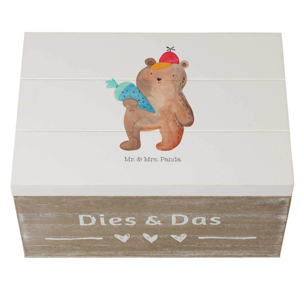 Holzkiste Bär mit Schultüte Holzkiste, Kiste, Schatzkiste, Truhe, Schatulle, XXL, Erinnerungsbox, Erinnerungskiste, Dekokiste, Aufbewahrungsbox, Bär, Teddy, Teddybär, Bär Motiv, Schultüte, Erster Schultag Geschenk, Einschulung Geschenk, Schule Geschenk, Grundschule, Schulanfang, Schulbeginn